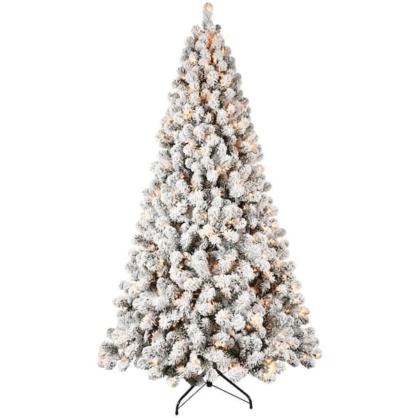 5 ft. Flocked Pre-Lit Christmas Tree with 551 PVC Tips, 200 UL Warm White Lights, Auto-Unfold Memory Wire, Metal Stand