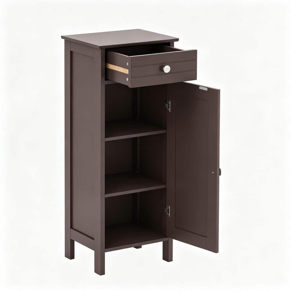 14 in. W x 34.5 in. H Brown Freestanding Medicine Cabinet without Mirror with Doors and Shelves