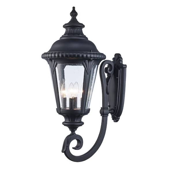 Commons 4-Light Black Coach Outdoor Wall Light Fixture with Seeded Glass