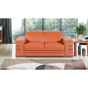 Charlie 71 in. W Camel Solid Leather Seats-2 Loveseats with Armrests