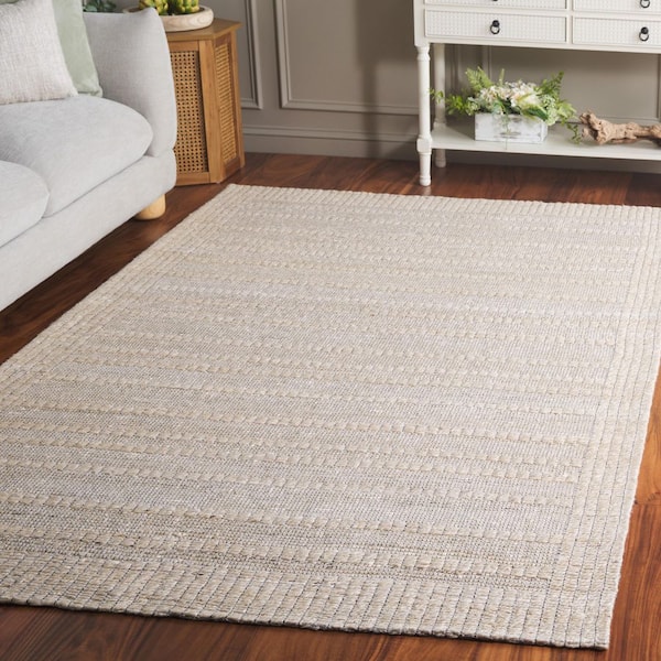 Natural Fiber 3 ft. x 5 ft. Ivory Solid Color Striped Area Rug