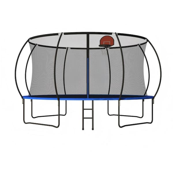 14 ft. Trampoline with Basketball Hoop Enclosure Net and Ladder Heavy Duty 80 Springs 500 lbs. Capacity