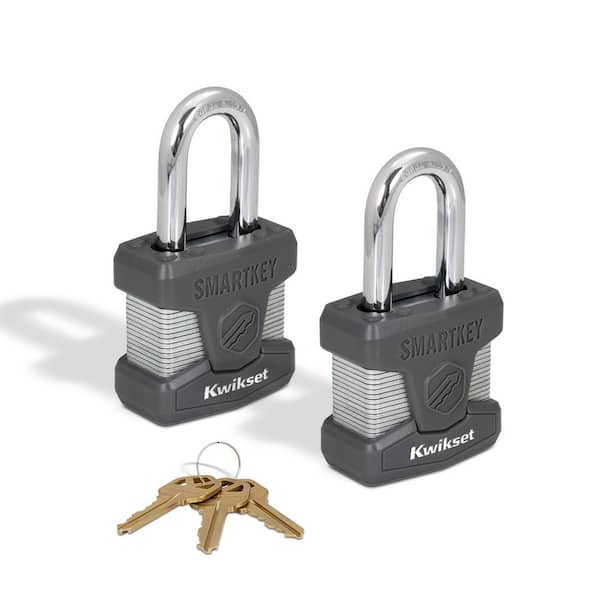 SmartKey Re-Keyable Laminated Steel Padlock with Boron Carbide Shackle, 2 in. Body, 1-1/2 in. Shackle, 2-Pack