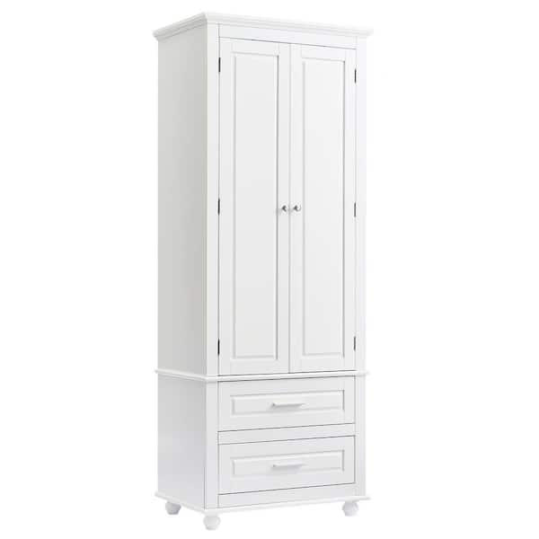 24 in. W x 15.7 in. D x 62.6 in. H White Linen Cabinet with 2-Drawers