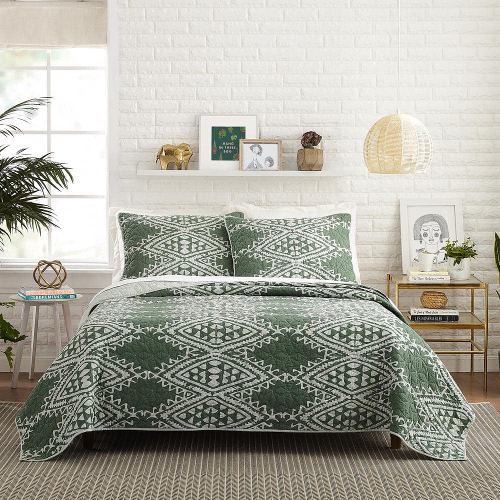 Full Gray Cotton Reversible Quilt Set with Trim