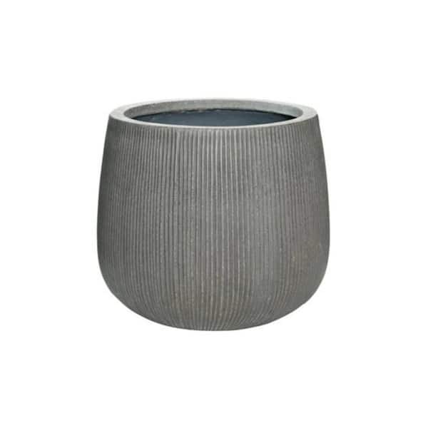 PotteryPots 15.94 in. W x 14.17 in. H Medium Round Dark Grey Ficonstone Indoor Outdoor Vertically Ridged Pax Planter