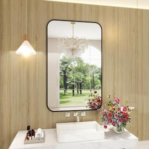 30 in. W x 47 in. H Rectangular Modern Aluminum Alloy Framed Rounded Black Wall Mirror