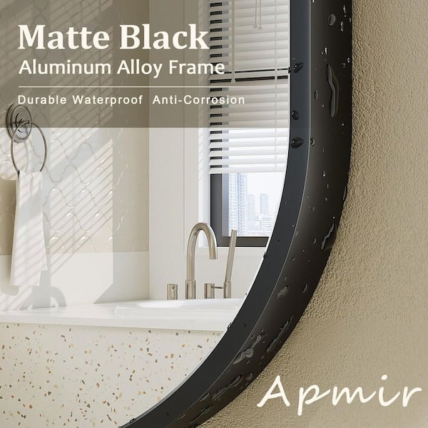 20 in. W x 28 in. H Oval Aluminum Alloy Framed and Tempered Glass Wall Decor Bathroom Vanity Mirror in Matte Black
