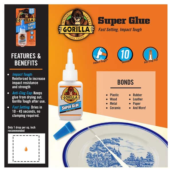 Gorilla Glue 0.53 oz Bottle Clear Super Glue 24 hr Full Cure Time, Bonds to  Most Surfaces 7805001 - 37604998 - Penn Tool Co., Inc
