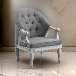 Gray and White Fabric Arm Chair with Tufted Backrest