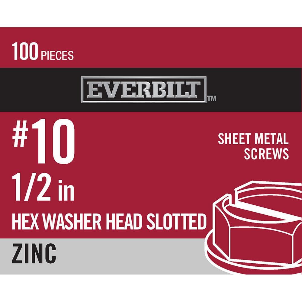 "#10 x 1/2 in. Slotted Hex Head Zinc Plated Sheet Metal Screw (100-Pack)" price history on PriceWatchPro