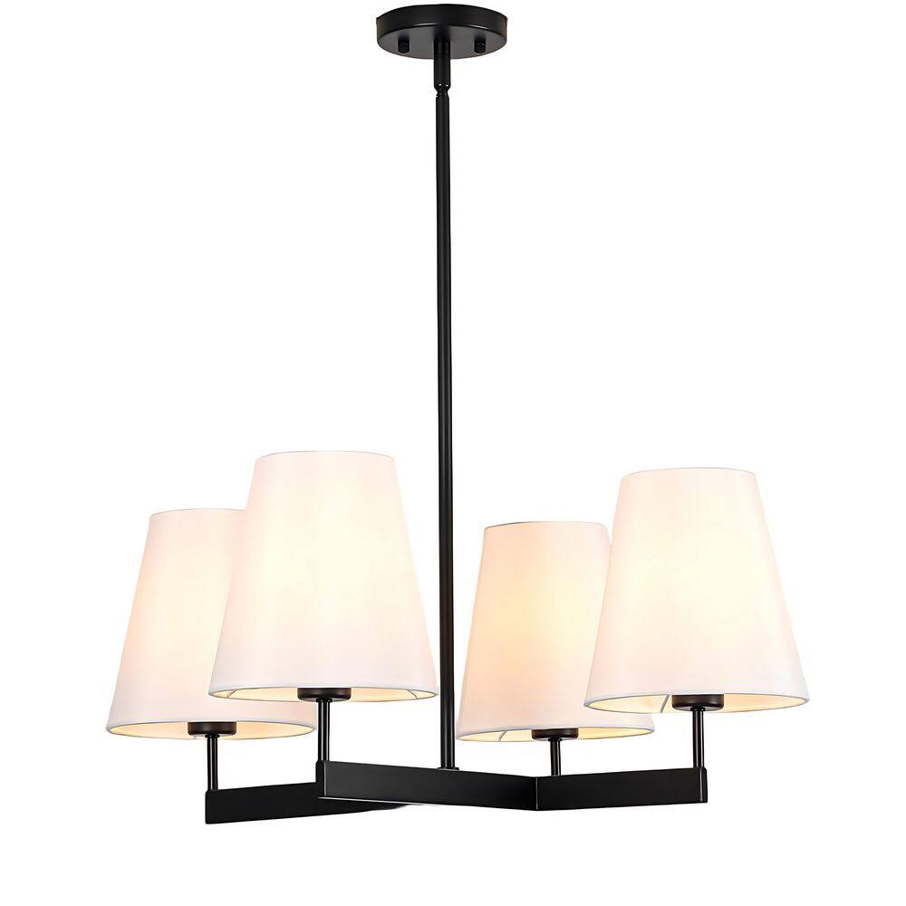Rosalind 4-Light 26-in Modern Matte Black Chandelier with White Tapered Fabric Shades price history on PriceWatchPro