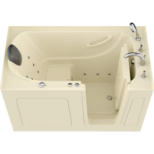 Universal Tubs Safe Premier 59.6 in. x 60 in. x 32 in. Right Drain Walk-in Whirlpool Bathtub in Biscuit