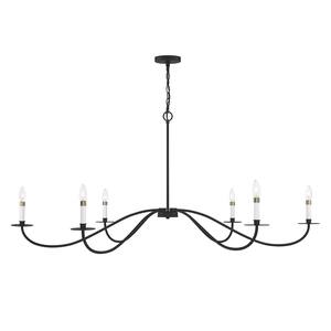 60 in. W x 26 in. H 6-Light Matte Black Chandelier with White Candle Sleeves with Brass Accents