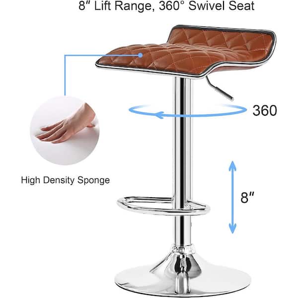 Adjustable & Rotatable Brown Metal 24.8 in. H Bar Stool with Modern Faux Leather and Metal Bar Stool Set of 2