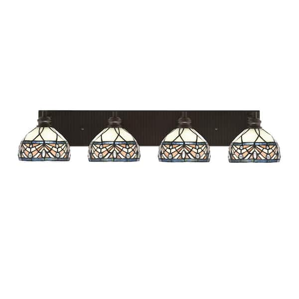 Unbranded Albany 34.25 in. 4-Light Espresso Vanity Light with Royal Merlot Art Glass Shades