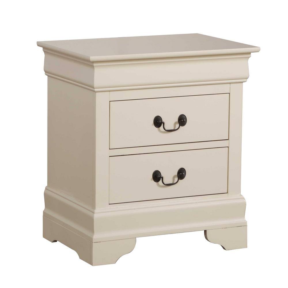 Beige Louis Philippe 2-Drawer Solid Wood Nightstand