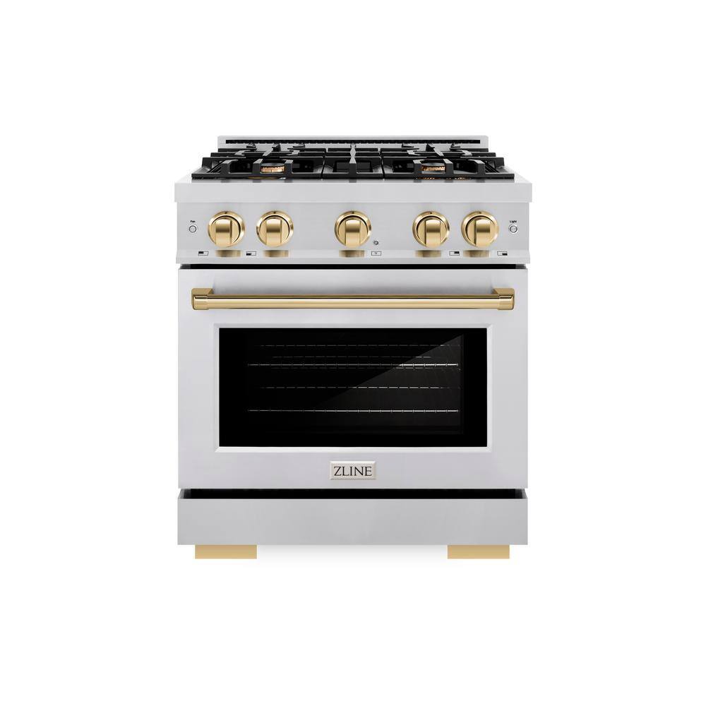 Select 30 in. 4-Burner Dual Fuel Range with Convection Oven in Stainless Steel and Polished Gold price history on PriceWatchPro