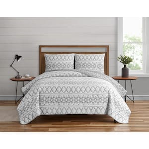 Kai Tribal Grey 2-Piece Soft Matelasse Jacquard Cotton Blend Quilt Set - Twin