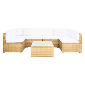 Diona Natural Wicker Outdoor Patio Sectional with White Cushions