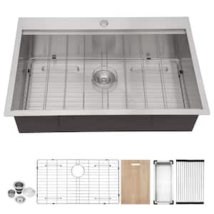 18-Gauge Stainless Steel 30 in. Single Bowl Drop-In Workstation Kitchen Sink with Bottom Grid