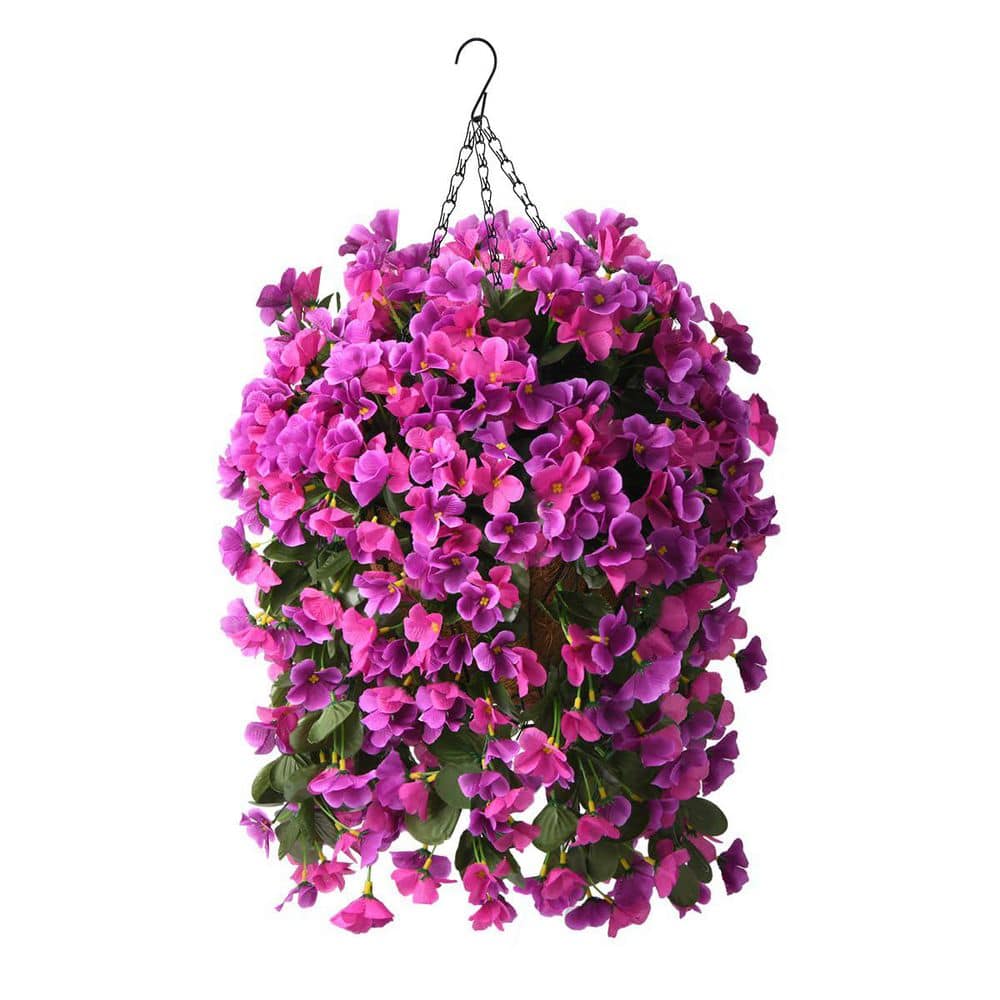 24.8 in. Light Purple Artificial Hanging Begonia Flowers in Basket for Home