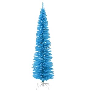 7.5 ft. Light Blue Slim Matte Artificial Christmas Tree with White Stand