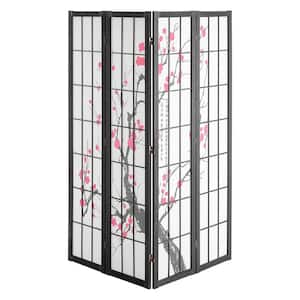 4-Panel Room Divider, Japanese Folding Privacy Screen, Portable Partition for Home and Restaurant Black Wood