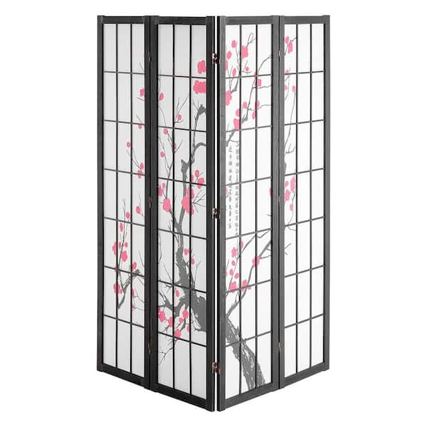 4-Panel Room Divider, Japanese Folding Privacy Screen, Portable Partition for Home and Restaurant Black Wood