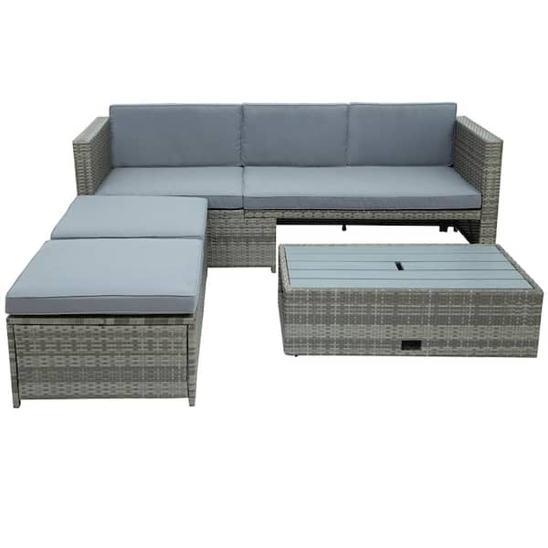 Willit Classic Brown Wicker Outdoor Chaise Lounge with Gray Cushions