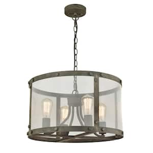 4-Light Black No Decorative Accents Shaded Circle Chandelier for Dining Room, Foyer with No Bulbs Included