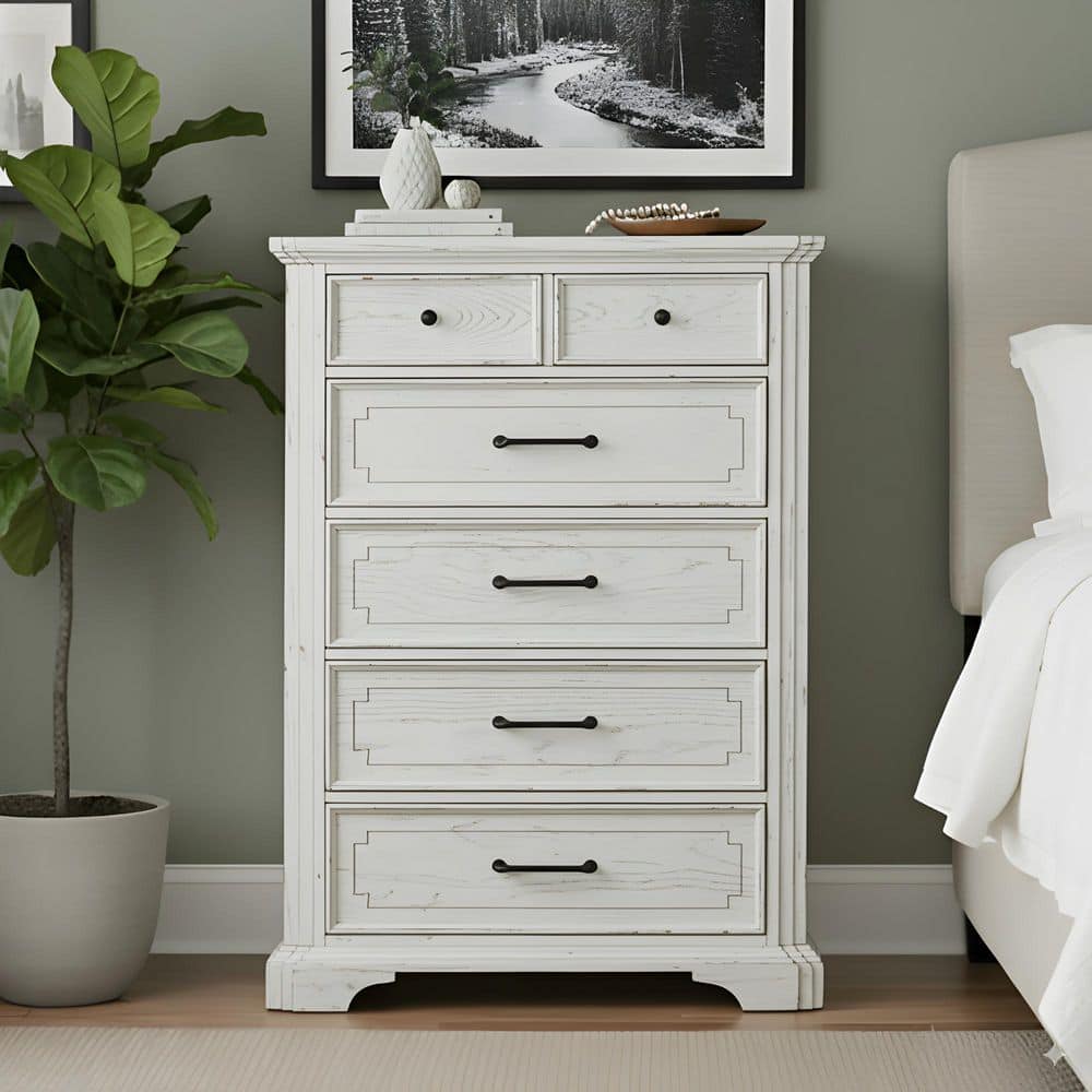 Clara White 5 Drawer 40 in. W Wood Chest of Drawers