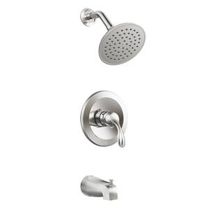1-Handle 1-Spray Round Tub and Shower Faucet with 6 in. Wall Mounted Shower Head in Brushed Nickel (Valve Included)