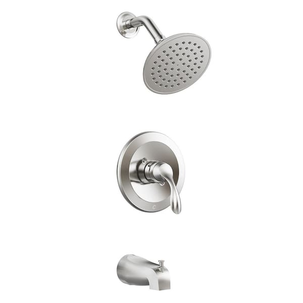 HOMLUX 1-Handle 1-Spray Round Tub and Shower Faucet with 6 in. Wall Mounted Shower Head in Brushed Nickel (Valve Included)