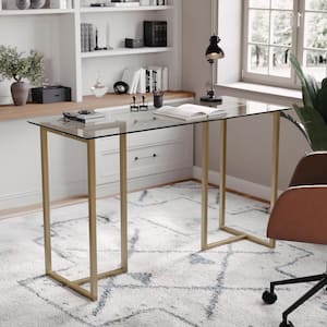 47 in. Rectangle Clear/Polished Brass Glass Computer Desk