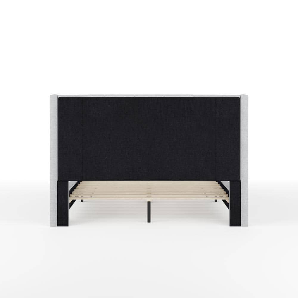 Gray Full Upholstered Platform Bed with Linen Headboard
