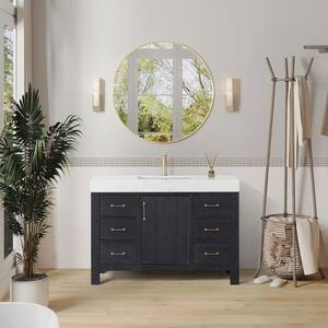 Leon 48 in. W x 22 in. D x 34 in. H Single Freestanding Bath Vanity in Fir Wood Black with White Composite Stone Top