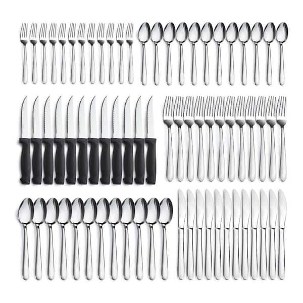 8.5 in. Full Tang 72-Piece Stainless Steel Flatware Set Mirror Polished for 12, Steak Knives Included, Dishwasher Safe