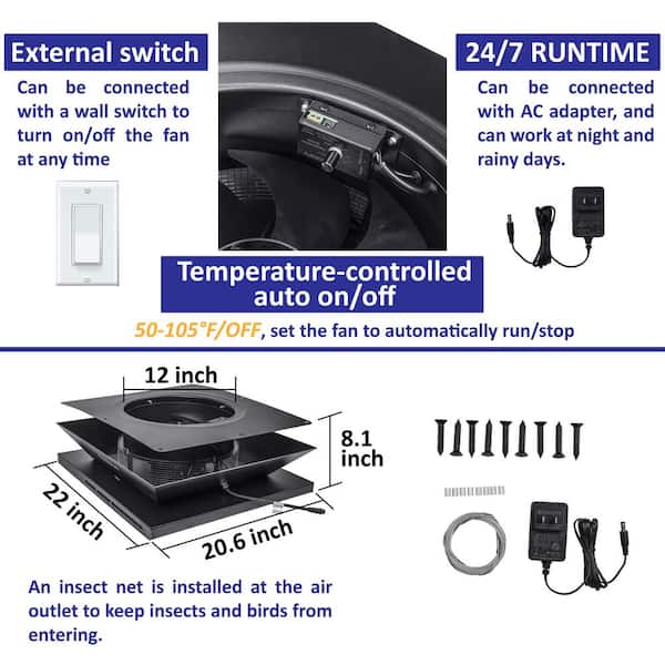 OMNIPV 2850 CFM Smart Hybrid Solar Powered Aluminum Attic Exhaust Fan, Auto On/Off Thermostat, Cools up to 4000 sq. ft. OP-SAF-50