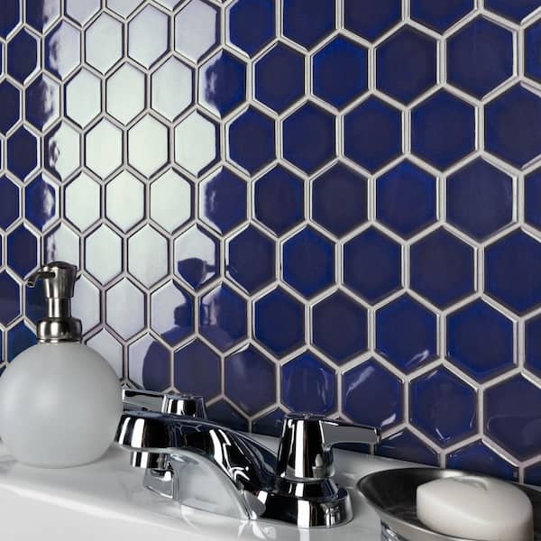 Tribeca 2 in. Hex Glossy Cobalt 11-1/8 in. x 12-5/8 in. Porcelain Mosaic Tile (10.0 sq. ft./Case)