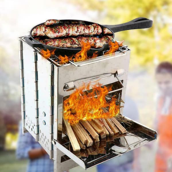 Grill, Wood Stove, Outdoor Bbq Camping Grill, Folding Compact Stainless  Steel Charcoal Barbeque Grill, Detachable Bonfire Grill Stove, Wood Burning  Camp Stove, Suitable For Oven Barbecue, Home, Rv, Bbq Accessories, Grill  Accessories 