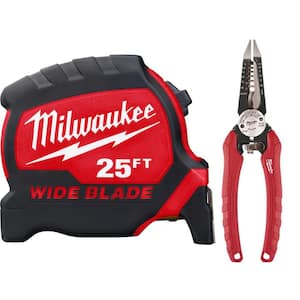 25 ft. x 1.3 in. Wide Blade Tape Measure with 17 ft. Reach and 6-in-1 Wire Strippers Pliers