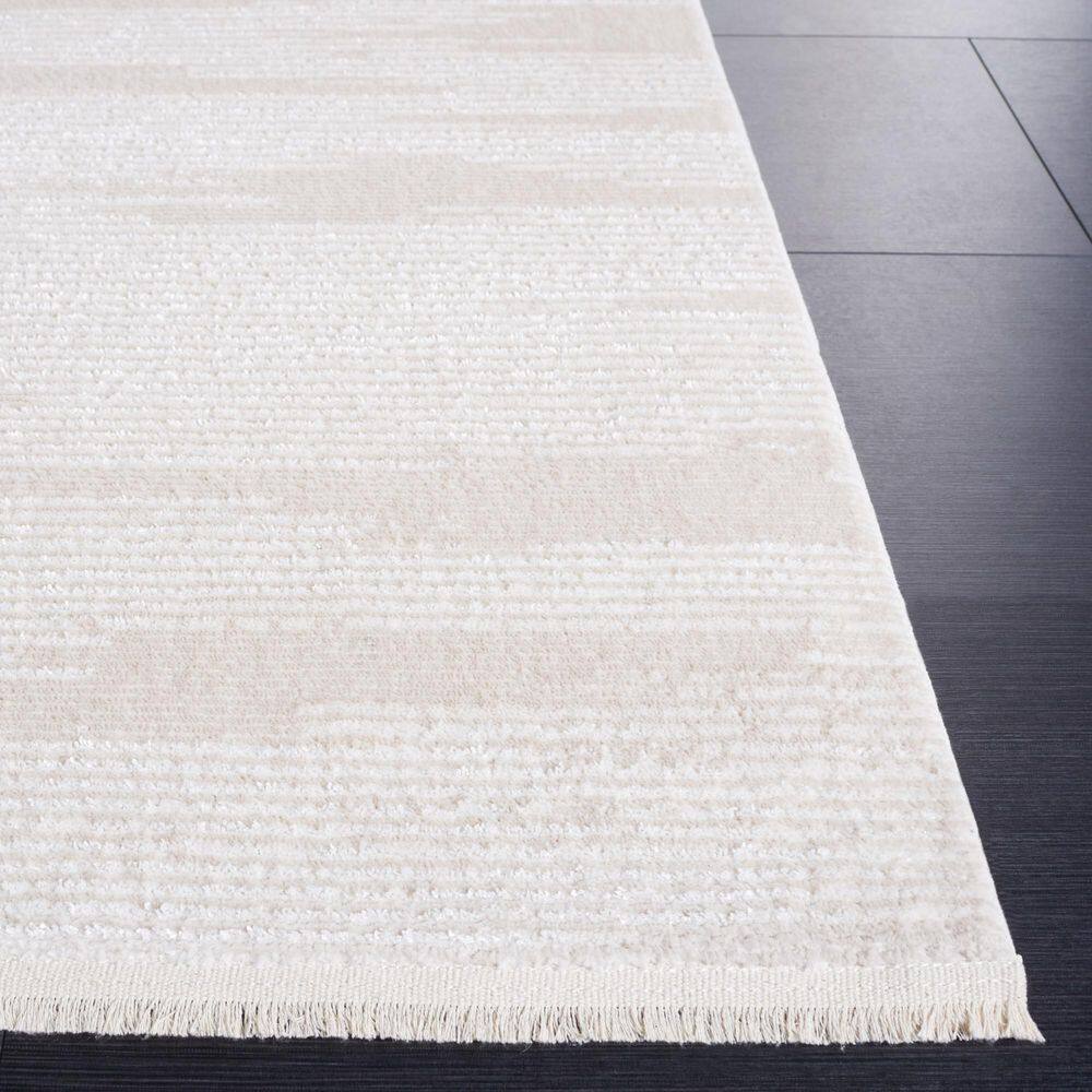 Ivory Beige Hand-Knotted Synthetic Area Rug 5'3" x 7'6"