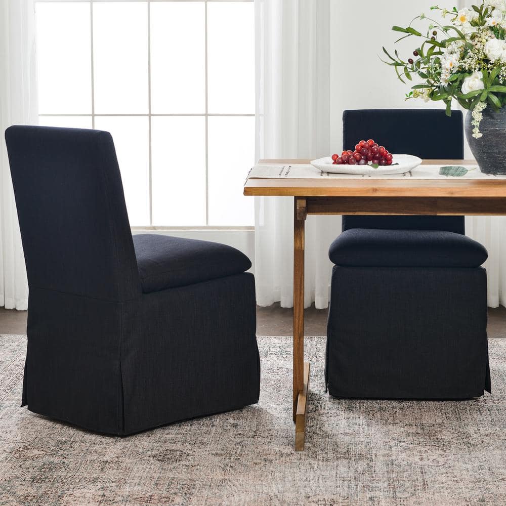 Black Performance Fabric Slipcover Upholstered Dining Side Chair with Casters (Set of 2) price history on PriceWatchPro