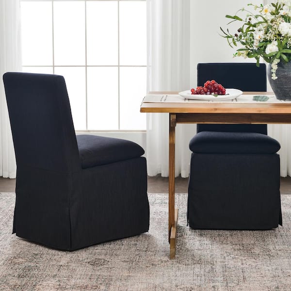 KINWELL Black Performance Fabric Slipcover Upholstered Dining Side Chair with Casters (Set of 2)