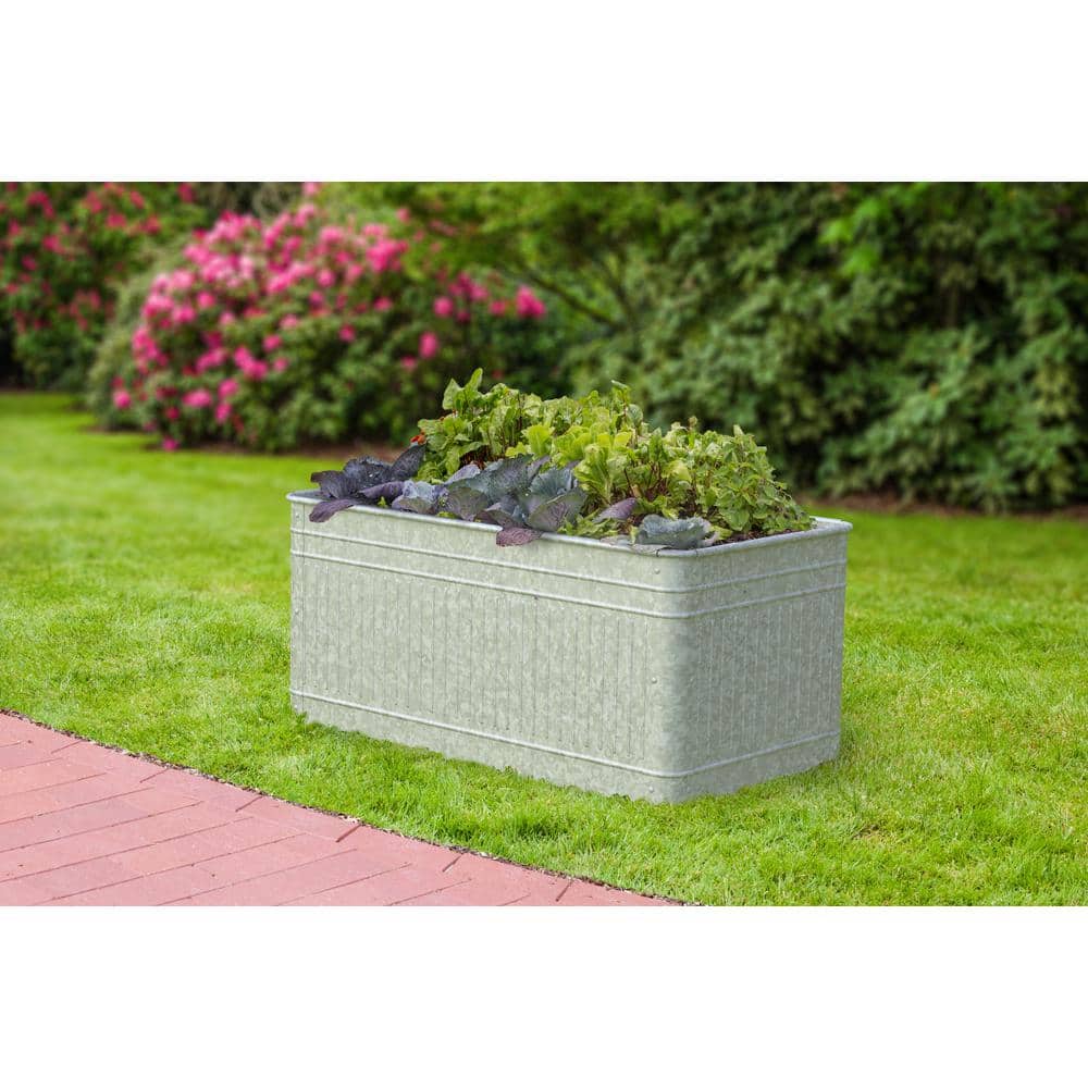 Vintage Galvanized Metal 40" Raised Garden Bed for Outdoor Spaces