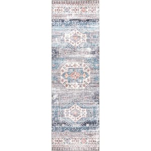 Drina Distressed Machine Washable Blue 3 ft. x 8 ft. Runner Rug Area Rug