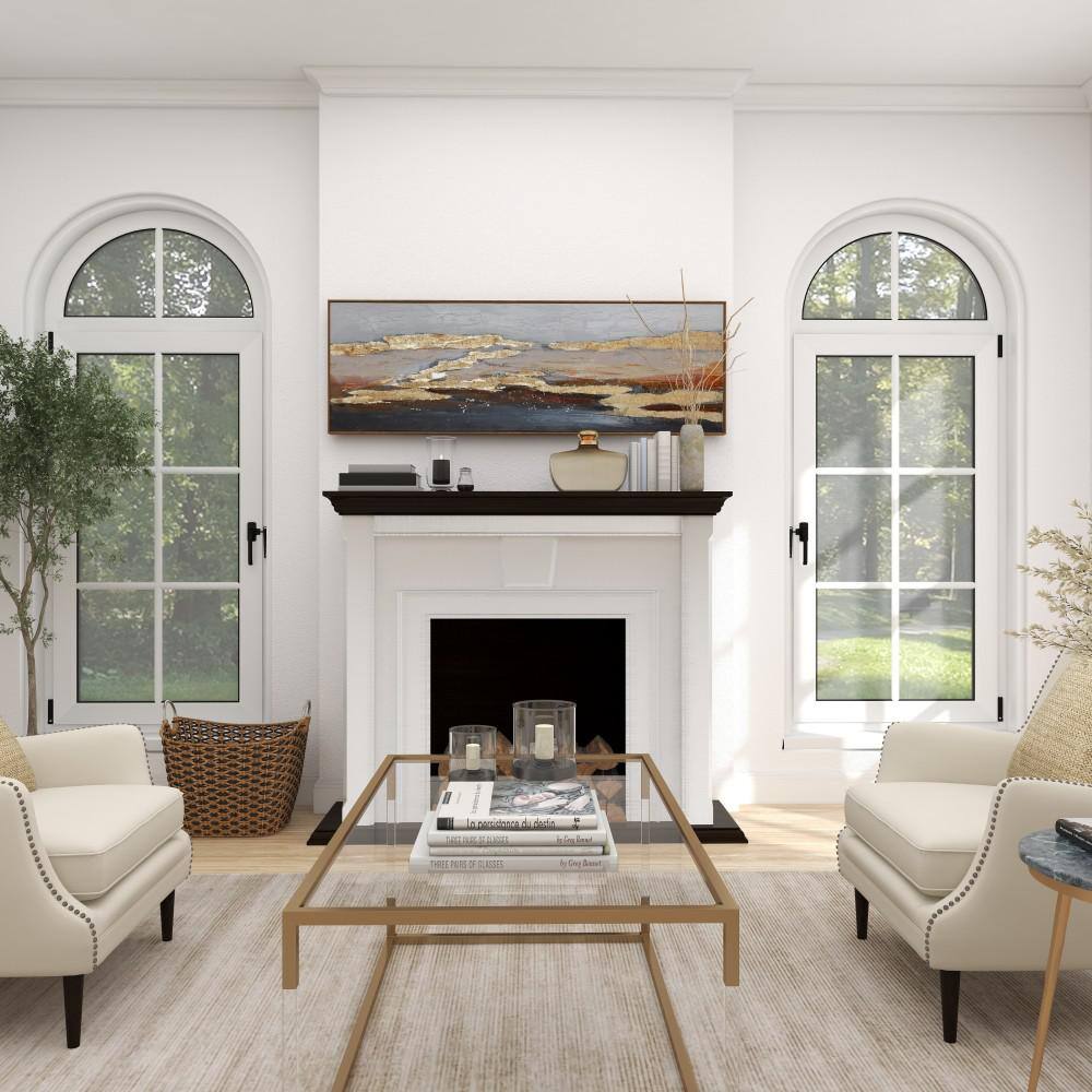 59" x 20" Gold and Beige Abstract Acrylic Landscape Painting on Canvas
