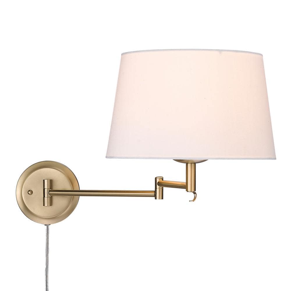 Brushed Bronze Swing Arm Wall Sconce with White Shade