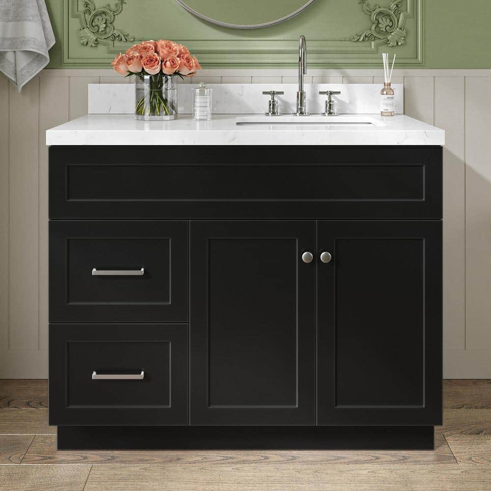 Hamlet 42 in. Single Sink Freestanding Bathroom Vanity in Black with Carrara White Quartz Top price history on PriceWatchPro